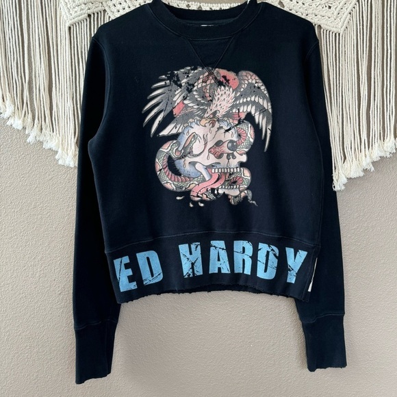Ed Hardy Tops - Y2K Ed Hardy Crewneck Sweatshirt skull boxy fit distressed F